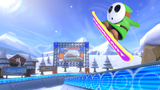 View of a snowboarding Shy Guy on Wii DK Summit