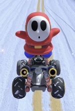 Shy Guy performing a trick.
