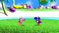 The Blue and Pink Yoshis in Yoshi's Tropical Island from Mario Party