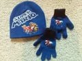 A hat and a pair of gloves with Super Mario characters