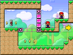 A screenshot of Room 1-1 from Mario vs. Donkey Kong 2: March of the Minis.