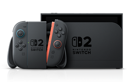 A Nintendo Switch 2 in the dock.