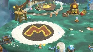 The decorations for Camp Central after using a Gold Mario amiibo in Super Mario Bros. Wonder – Nintendo Switch 2 Edition + Meetup in Bellabel Park