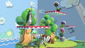 Palutena watches a Pit trims the weeds from Viridi's Piranha Plant Garden. Submitted by: Raregold (talk)