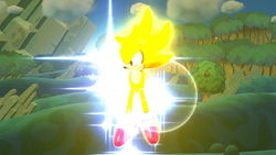Super Sonic in Super Smash Bros. Brawl (left) and Super Smash Bros. for Wii U (right).