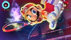 Mario performing his Special Shot, the Blazing Wall Jump