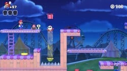 Screenshot of Merry Mini-Land Plus level 4-2+ from the Nintendo Switch version of Mario vs. Donkey Kong