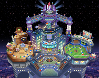 Artwork of the Neon Heights board from Mario Party 7.
