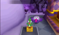Yoshi jumping on a Springboard in Star-Crossed Skyway in Mario Party: Island Tour