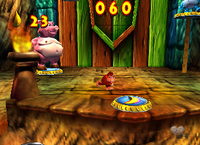 Donkey Kong in the Troff 'n' Scoff location of Jungle Japes in Donkey Kong 64.