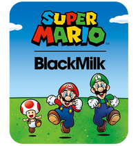 Logo and artwork for the BlackMilk X Super Mario collection. Pictured (from left to right) are Toad, Mario, and Luigi.