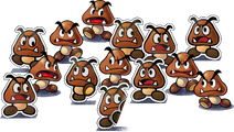 Goombas in their regular and paper variants