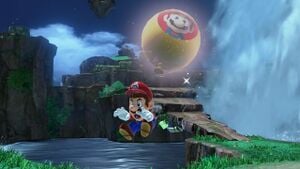Mario v Kaskádovém království, které odchází, aby skryl balón