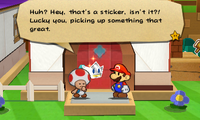 Mario performing the Sticker text storage glitch in Paper Mario: Sticker Star.