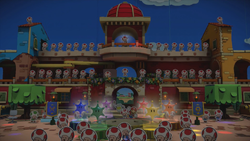 Everyone dancing to celebrate the return of the Green Big Paint Star.