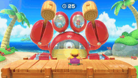 Wario gets knocked out by Mario in the minigame Smash and Crab in Super Mario Party.