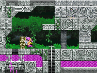 Wario pushing a statue in Ancient Waterworks from Wario: Master of Disguise