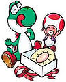 Yoshi unboxes a cookie in Mario's Cement Factory.