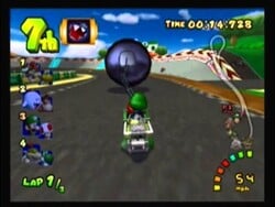 Baby Mario and Baby Luigi using the Chain Chomp on Luigi Circuit in Mario Kart: Double Dash!!