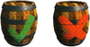 Artwork of Check and X Barrels from Donkey Kong Country 2: Diddy's Kong Quest.