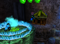 A set of blue Banana Bunches and a blue Kasplat in Crystal Caves.