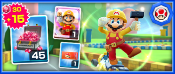 The Team Toad Builder Mario Pack from the Toad vs. Toadette Tour in Mario Kart Tour