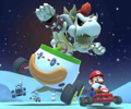 Thumbnail of the Dry Bowser Cup challenge from the Ice Tour; a Vs. Mega Dry Bowser challenge set on N64 Frappe Snowland (reused as the Roy Cup's bonus challenge in the Sunset Tour)