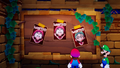 Wanted posters of Mario and Luigi on the island