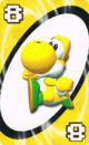 The Yellow Eight card from the Nintendo UNO deck (featuring a Yellow Yoshi)