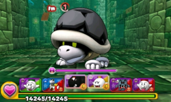 Screenshot of World 6-Tower 1, from Puzzle & Dragons: Super Mario Bros. Edition.