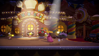 Princess Peach heading to the pastry kitchen in Welcome to the Festival of Sweets in Princess Peach: Showtime!