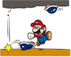 Artwork of Mario and Upside-down Buzzy Beetles from the Super Mario Bros. 3 Famicom 40th Anniversary website