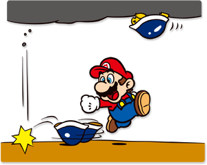 Artwork of Mario and Upside-down Buzzy Beetles from the Super Mario Bros. 3 Famicom 40th Anniversary website