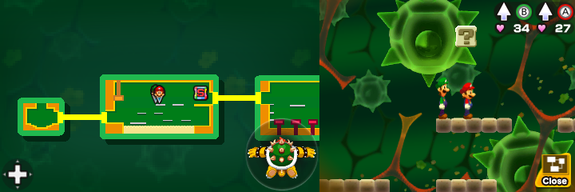 Second block in Trash Pit of Mario & Luigi: Bowser's Inside Story + Bowser Jr.'s Journey.