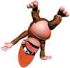 Artwork of Diddy performing a cartwheel in Donkey Kong Country and Donkey Kong Country 2.