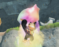 Donkey Kong holding a chunk of Liftoff Ore
