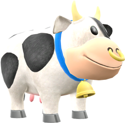 Rendered model of the black-and-white Moo Moo obstacle in Mario Kart 8.