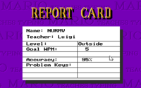 The Report Card option in the MS-DOS version of Mario Teaches Typing