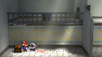 Fifth treasure chest in the Rogueport Underground in the remake of Paper Mario: The Thousand-Year Door for the Nintendo Switch.