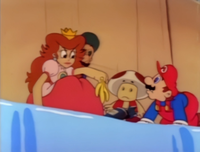 Mario and his friends having appeared out of a Warp Pipe in The Adventures of Super Mario Bros. 3 episode "Dadzilla"