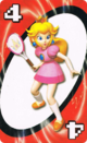 The Red Four card from the Nintendo UNO deck (featuring Princess Peach)