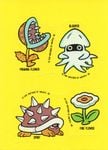 Individual stickers of Piranha Flower, Blooper, Spiny, and a Fire Flower from the Nintendo Game Pack tip card #26
