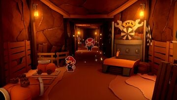 Mario frees a Toad mechanic while inside Breezy Tunnel in Paper Mario: The Origami King