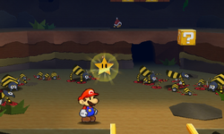 Mario near a Super Star in Rustle Burrow of Paper Mario: Sticker Star.