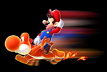 Artwork of Mario riding Dash Yoshi.