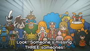 Wario telling the group about three people missing
