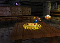 A setup for a Golden Banana and a purple Banana Bunch for Tiny Kong in Frantic Factory.