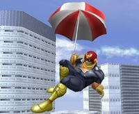 Captain Falcon using a Parasol in Super Smash Bros. Melee