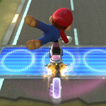 Mario performing a trick in Mario Kart 8.