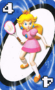 The Blue Four card from the Nintendo UNO deck (featuring Princess Peach)